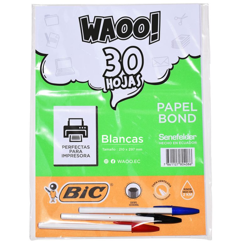 Pack Hojas Blancas + Bic Senefelder Artes Gráficas desde 1921